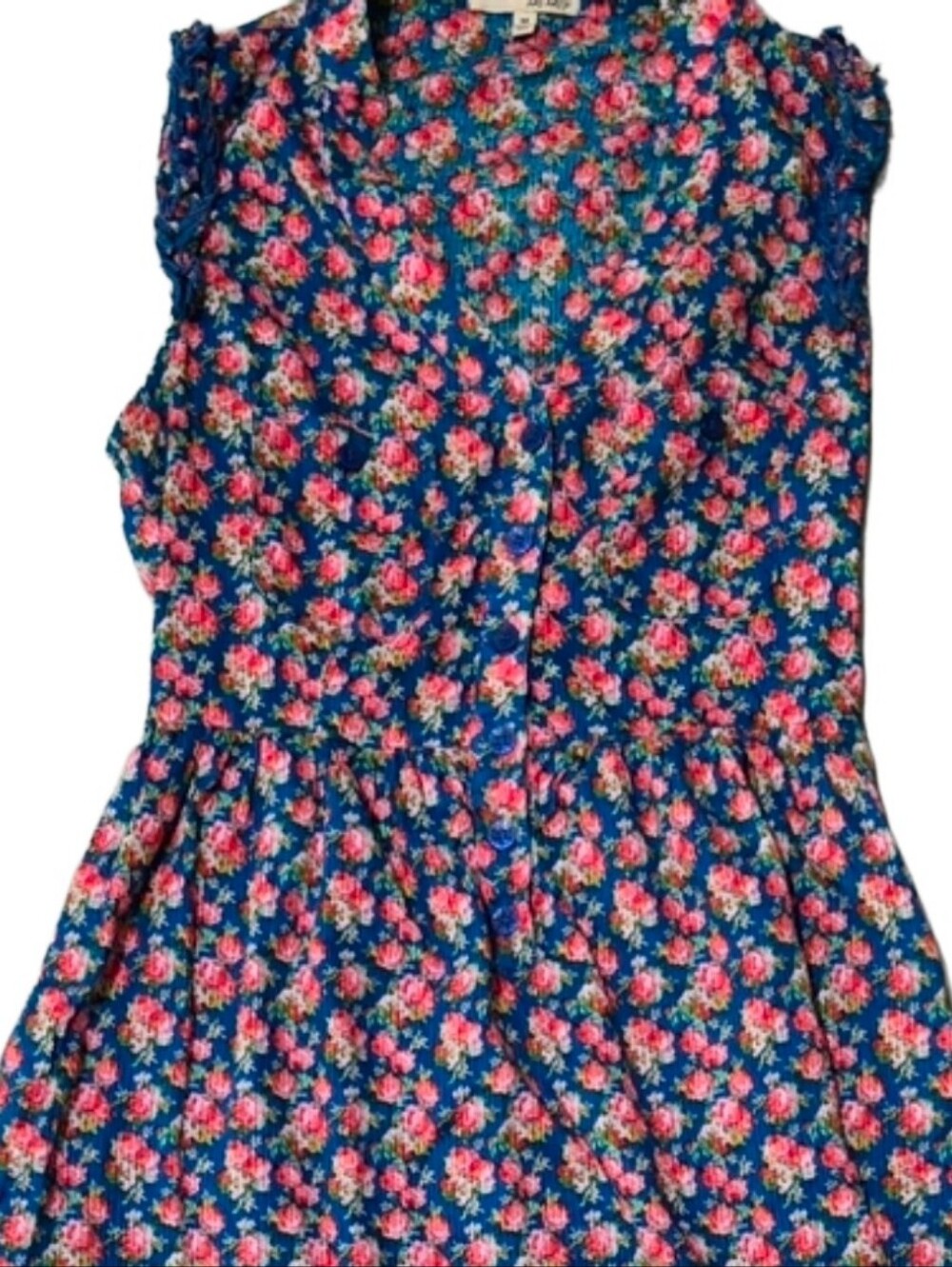 BeBop Navy Blue Floral Day Dress with Pink Roses Pockets